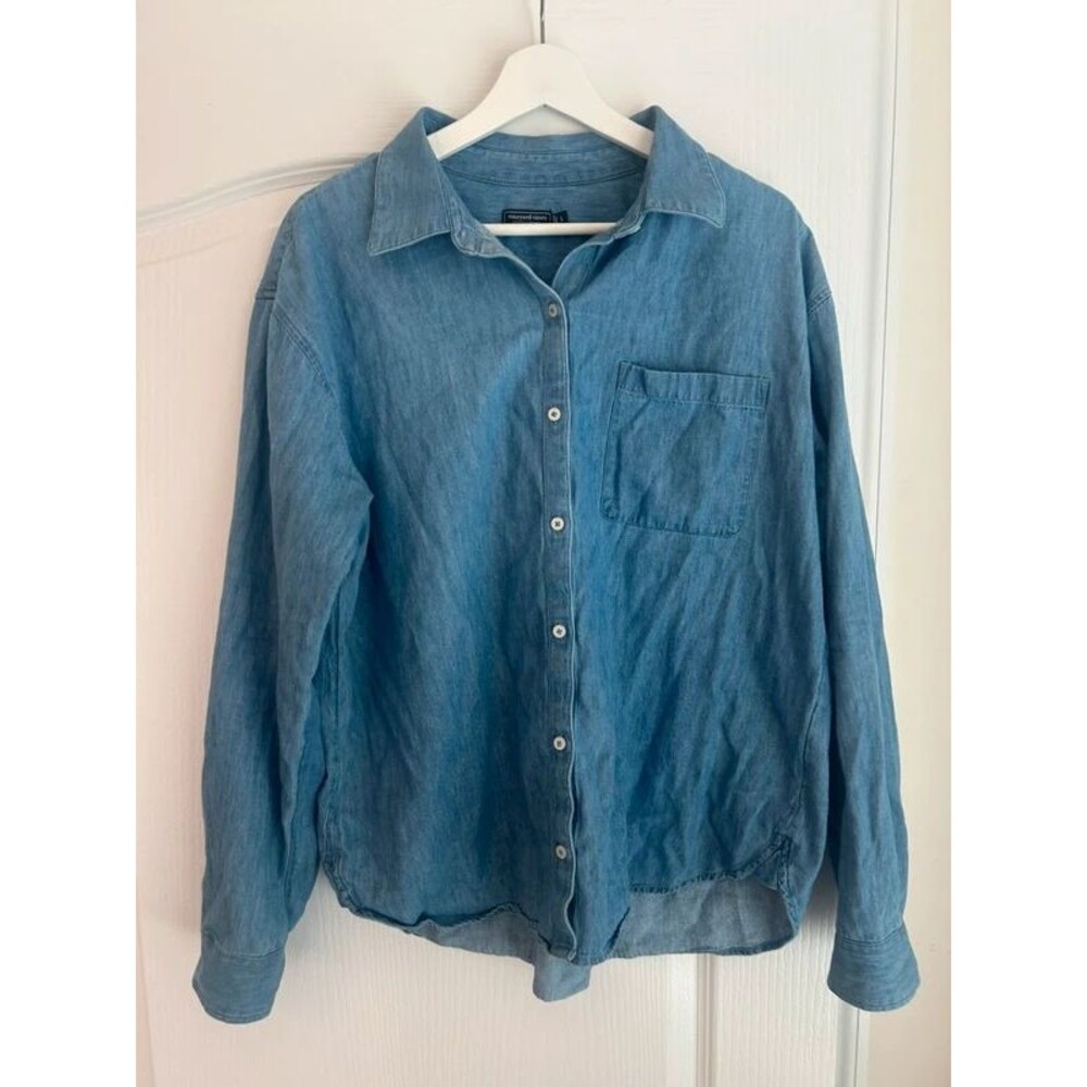 Vineyard Vines Birdie Chambray Shirt Women L Normcore Granola Coastal Grandma
